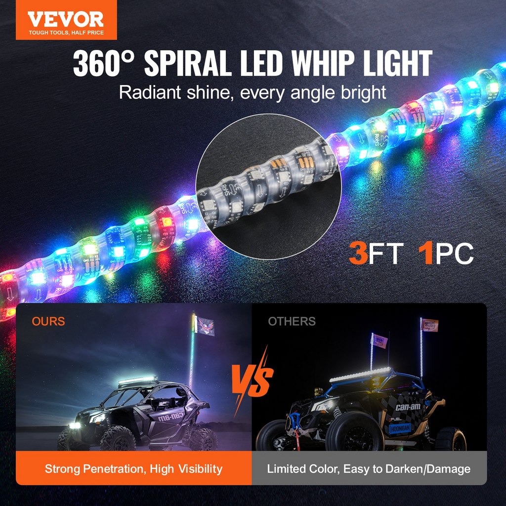 VEVOR Whip Light y control remoto Impermeable 360° con 2 banderas