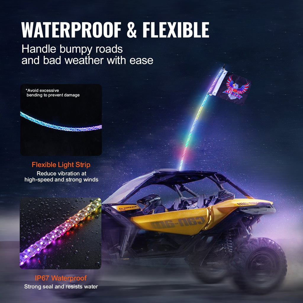VEVOR Whip Light y control remoto Impermeable 360° con 2 banderas