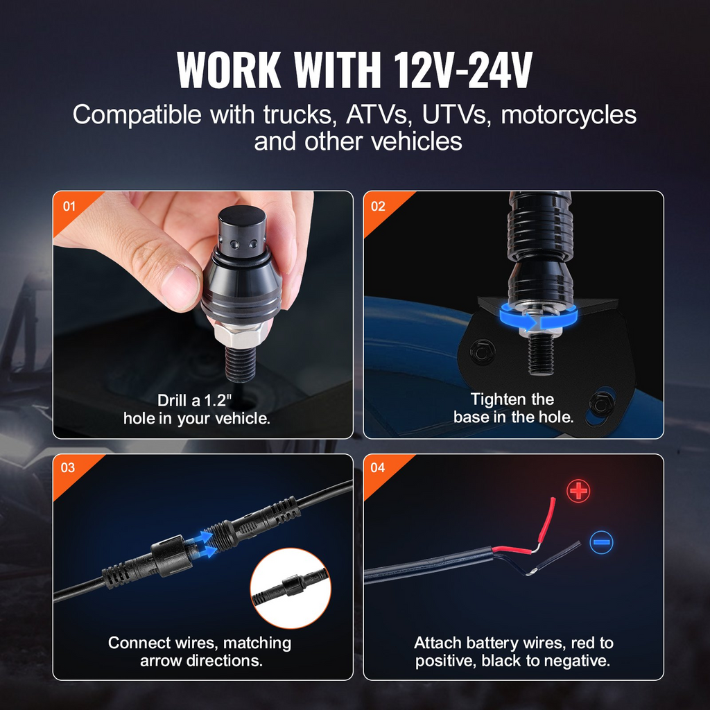 VEVOR 1 unidad de luz LED tipo látigo de 5 pies con control remoto por aplicación y RF
