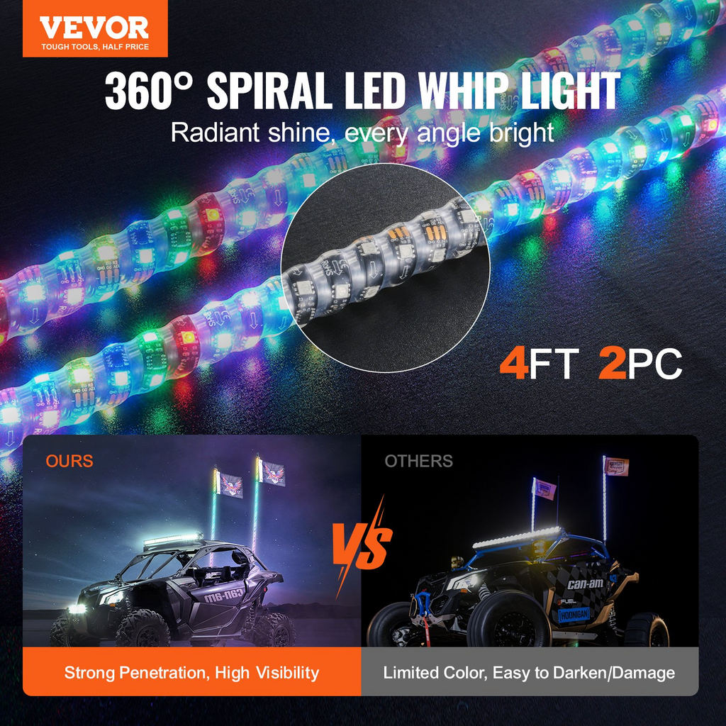 Led Whip Light Control Remoto Impermeable 360° con 4 Banderas para UTV ATV Motocicletas RZR Can-am Camiones Todoterreno Go-karts