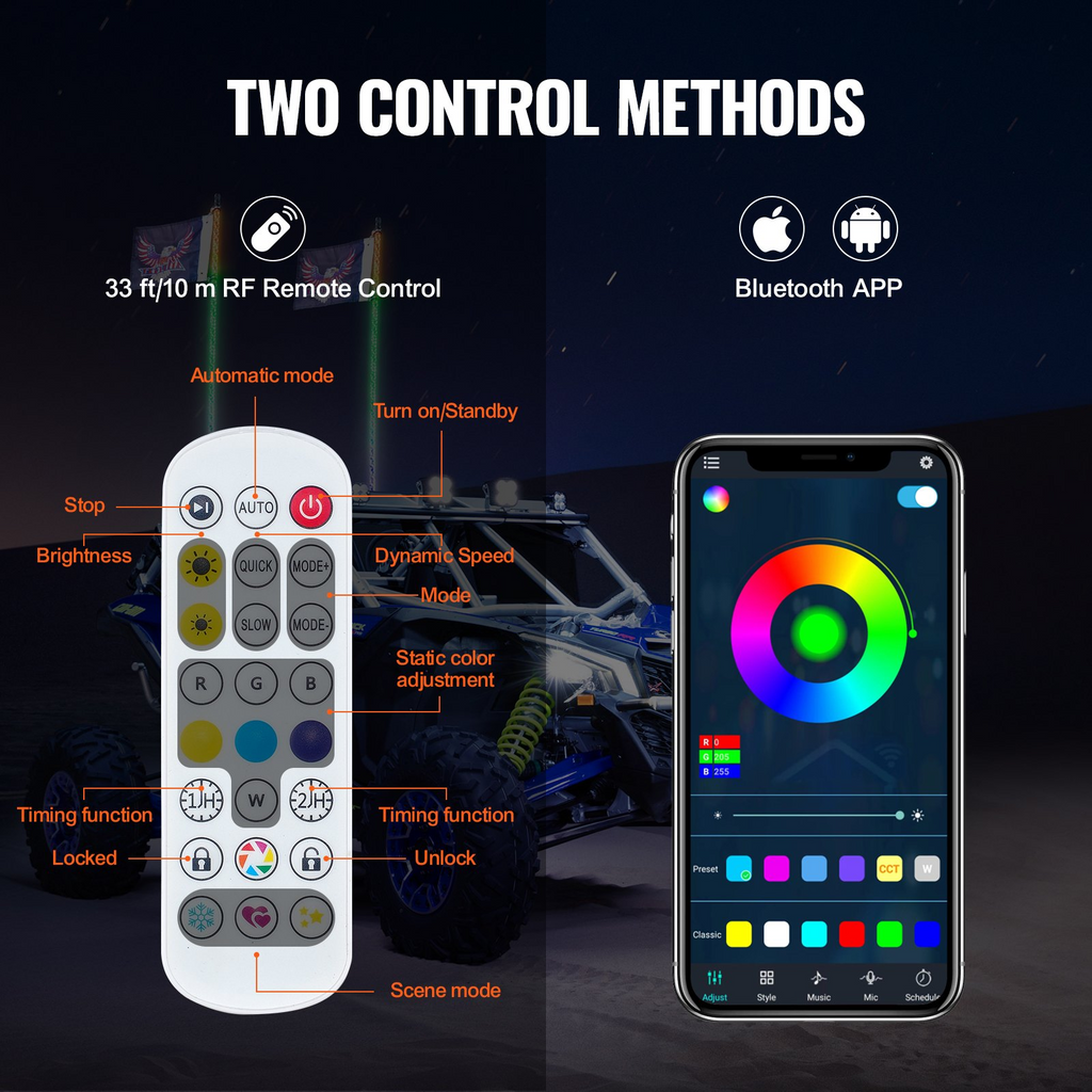 Led Whip Light Control Remoto Impermeable 360° con 4 Banderas para UTV ATV Motocicletas RZR Can-am Camiones Todoterreno Go-karts