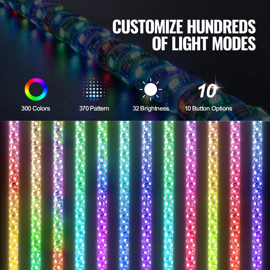 VEVOR LED Whip Light con base de resorte con aplicación y control remoto impermeable 360 °