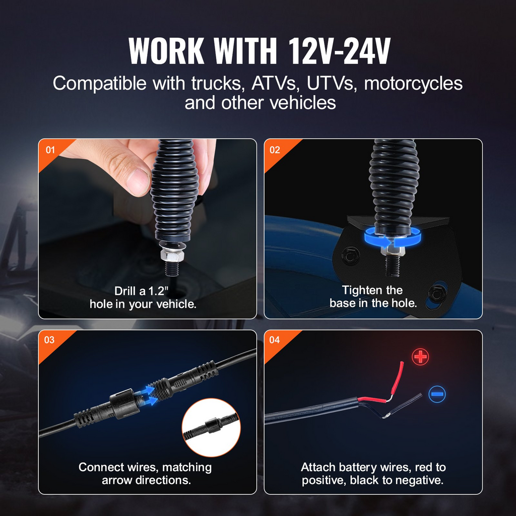 VEVOR LED Whip Light con base de resorte con aplicación y control remoto impermeable 360 °
