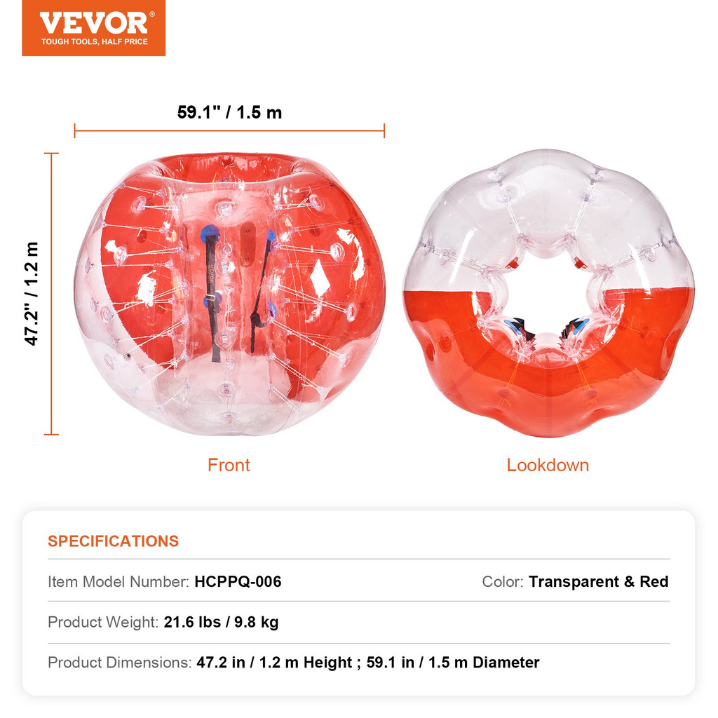 VEVOR - Pelota de parachoques inflable (1 unidad) 1,5 m (5 pies) 0,8 mm de grosor de PVC