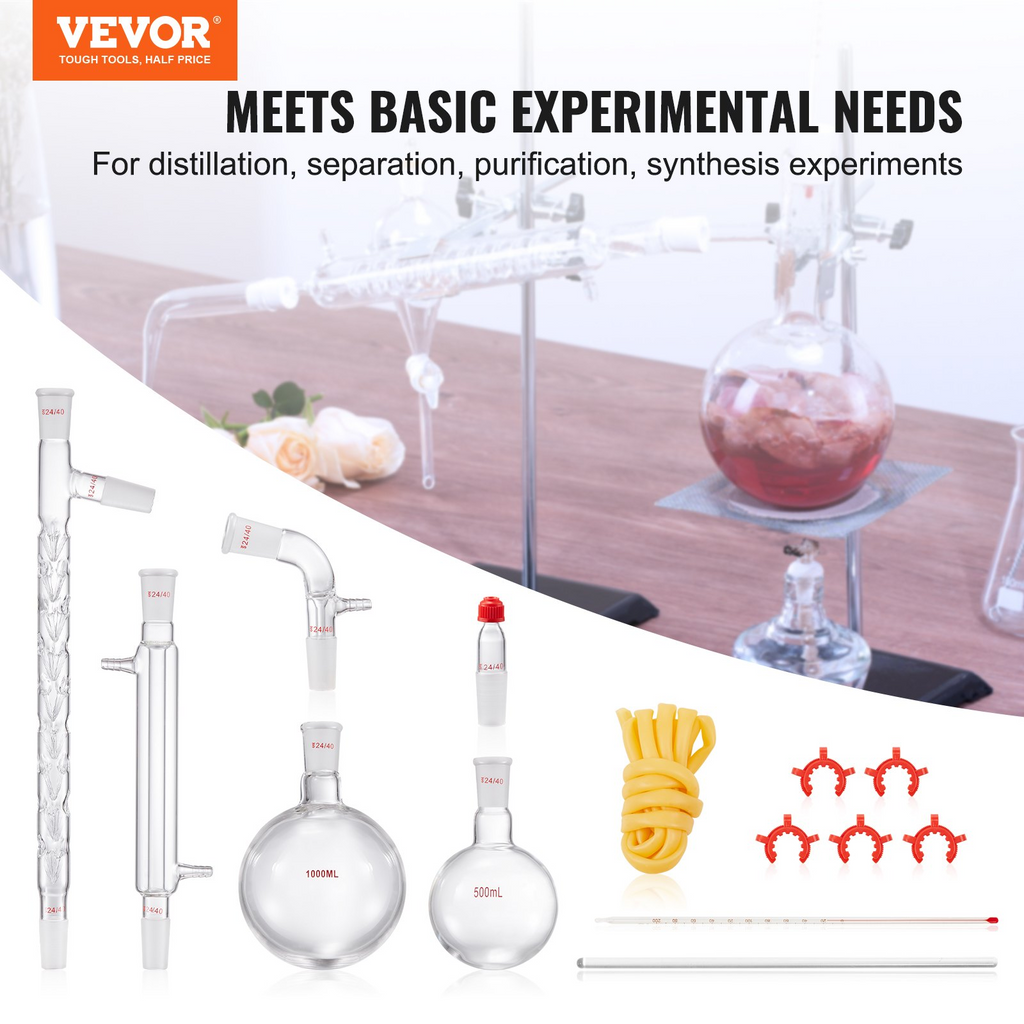 Kit de destilación de laboratorio VEVOR borosilicato 3,3 con 24 juntas y 40 1000 ml