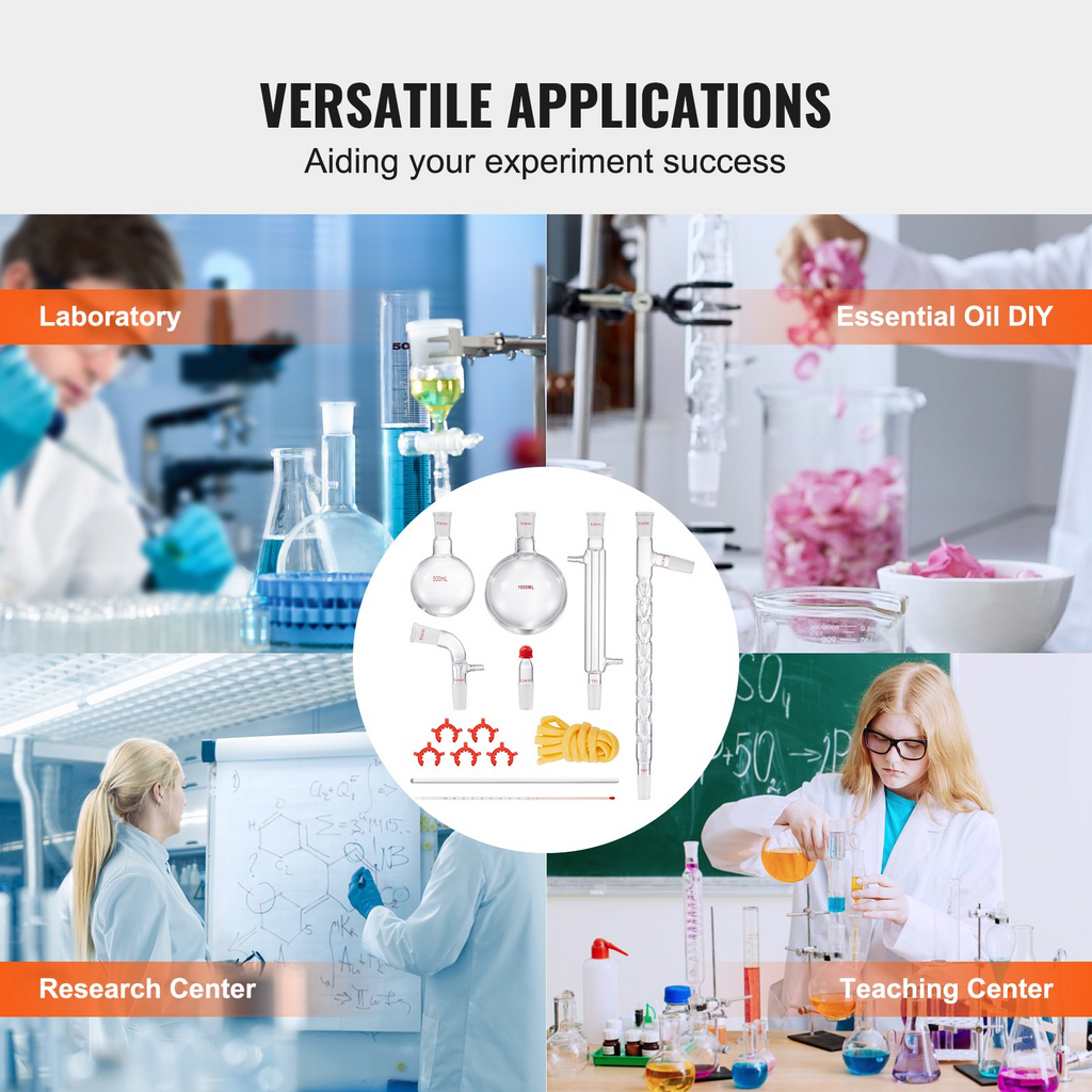 Kit de destilación de laboratorio VEVOR borosilicato 3,3 con 24 juntas y 40 1000 ml