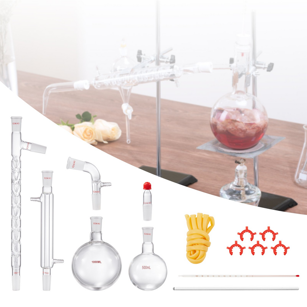 Kit de destilación de laboratorio VEVOR borosilicato 3,3 con 24 juntas y 40 1000 ml