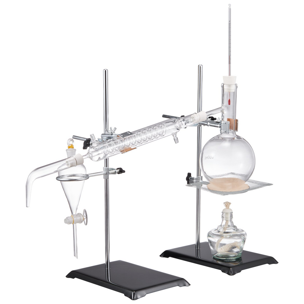 Kit de destilación de aceites esenciales VEVOR 500 ml de borosilicato 3,3 con lámpara de alcohol Malla de cerámica y juntas de 24, 40