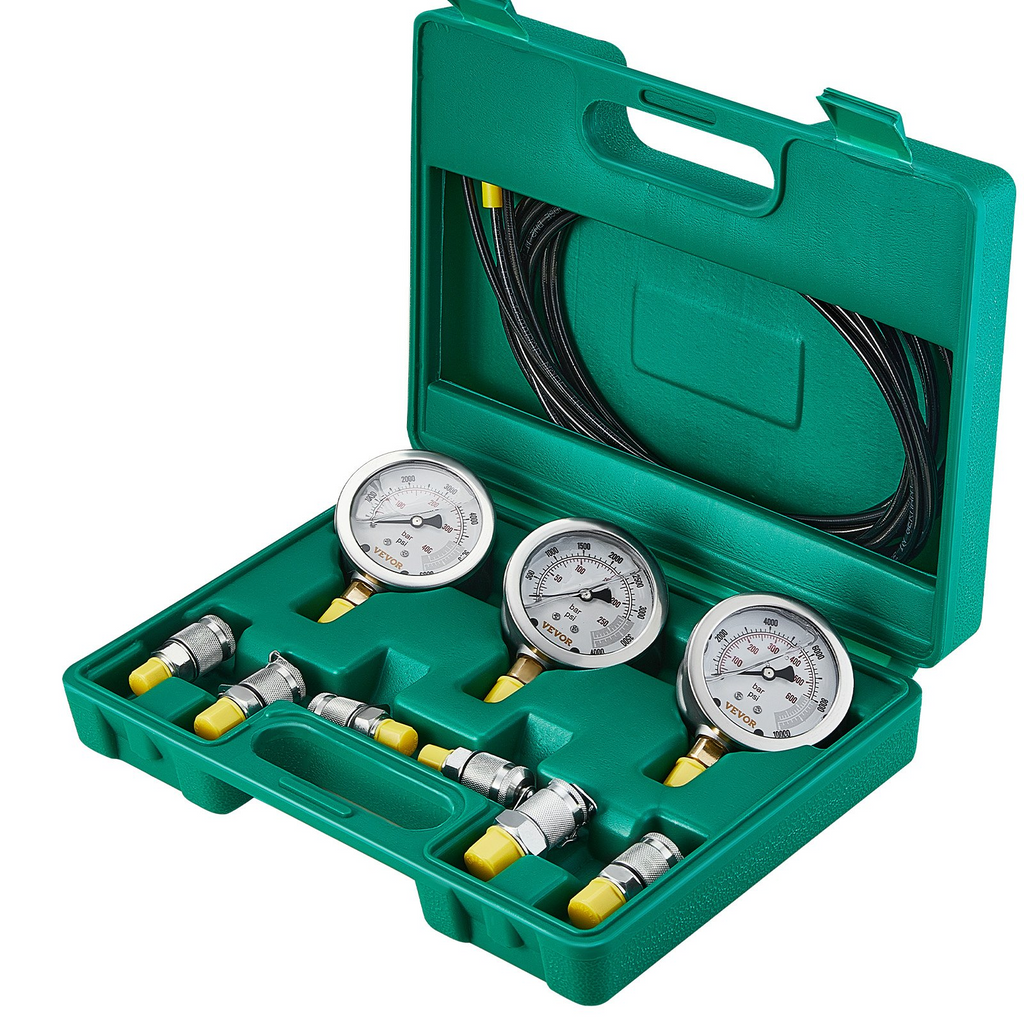 Kit de prueba de presión hidráulica VEVOR 250/400/600 bar 3 manómetros 6 acoplamientos de prueba 3 mangueras de prueba