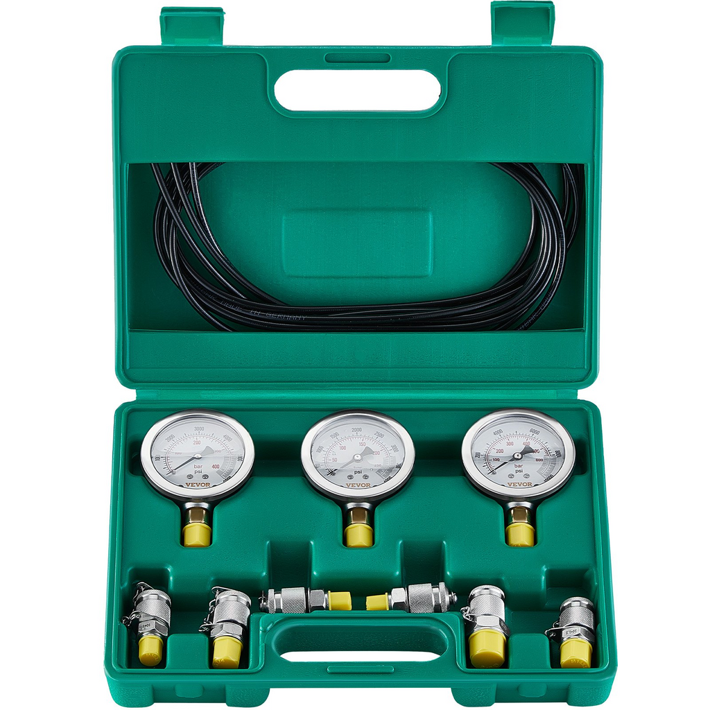 Kit de prueba de presión hidráulica VEVOR 250/400/600 bar 3 manómetros 6 acoplamientos de prueba 3 mangueras de prueba