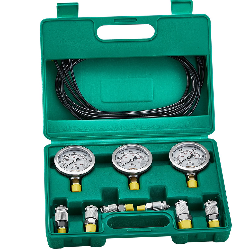 Kit de prueba de presión hidráulica VEVOR 250/400/600 bar 3 manómetros 6 acoplamientos de prueba 3 mangueras de prueba