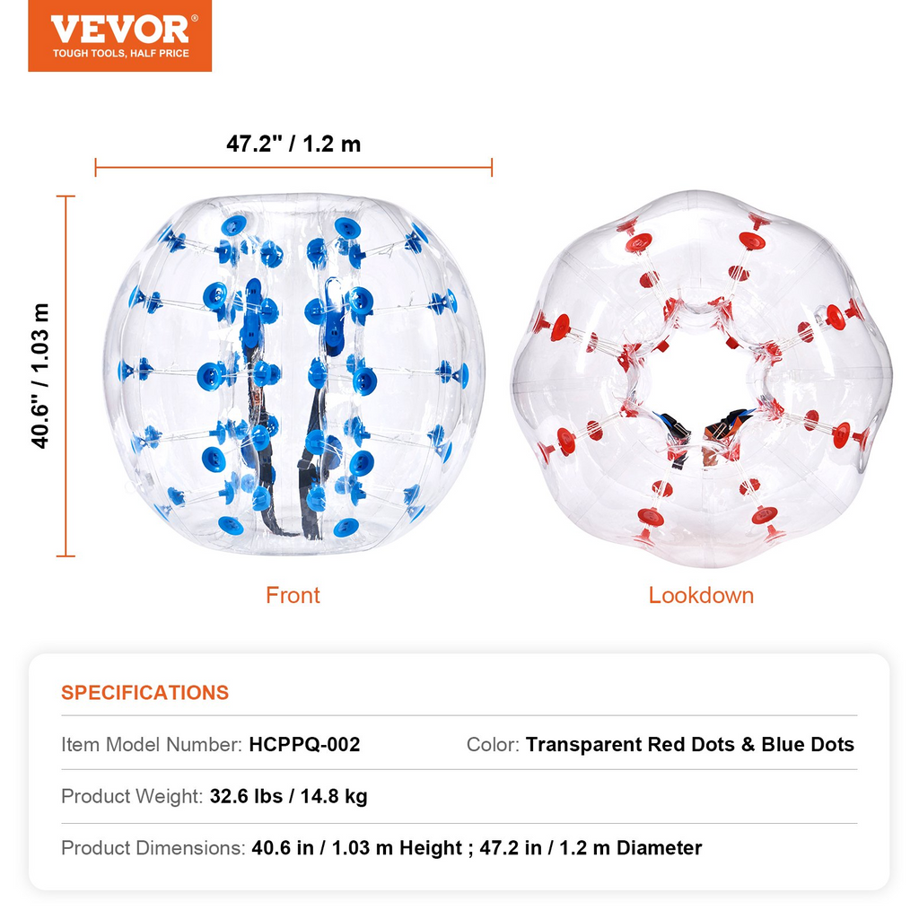 VEVOR - Paquete de 2 pelotas de parachoques inflables 1,2 m/4 pies 0,8 mm de grosor de PVC