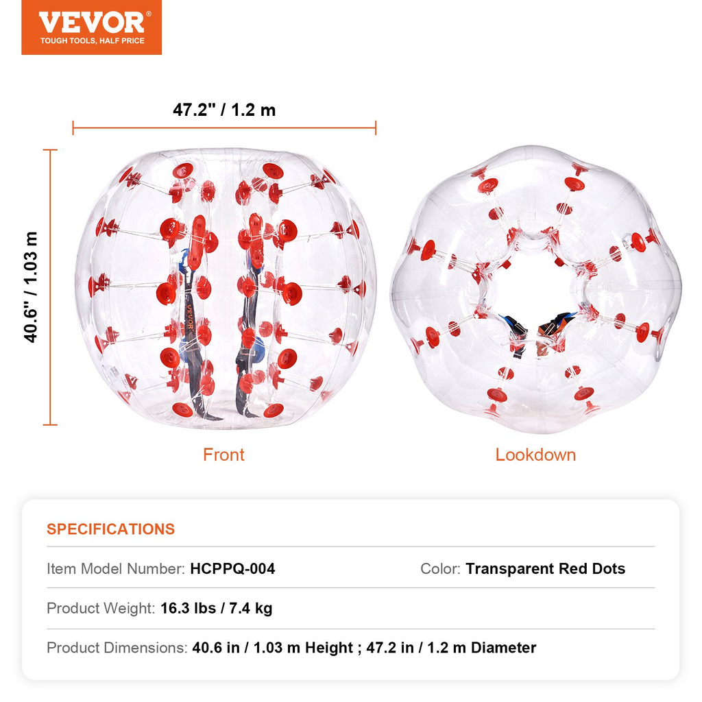 VEVOR - Pelota de parachoques inflable (1 unidad) 1,2 m (4 pies) de cuerpo 0,8 mm de grosor de PVC