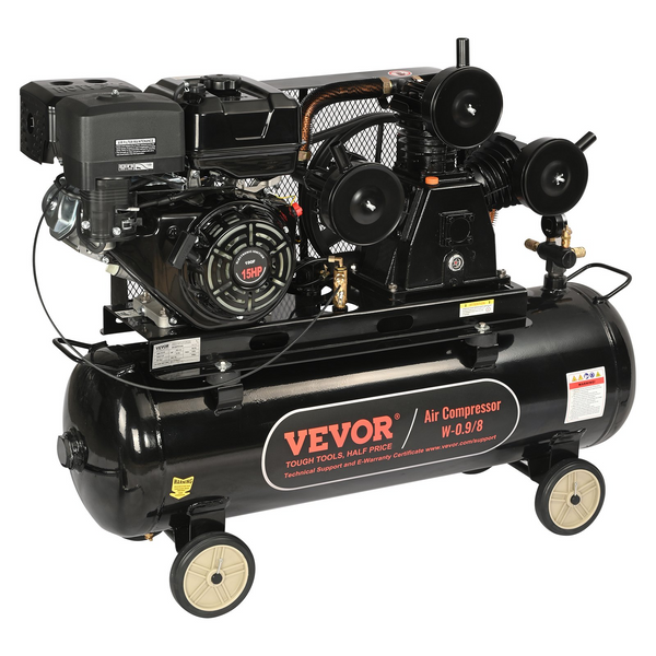VEVOR Tanque de compresor de aire horizontal de 30 galones de 15 HP con bomba de pistón accionada por gas de 33 CFM a 115 PSI con presión máxima de 115 PSI