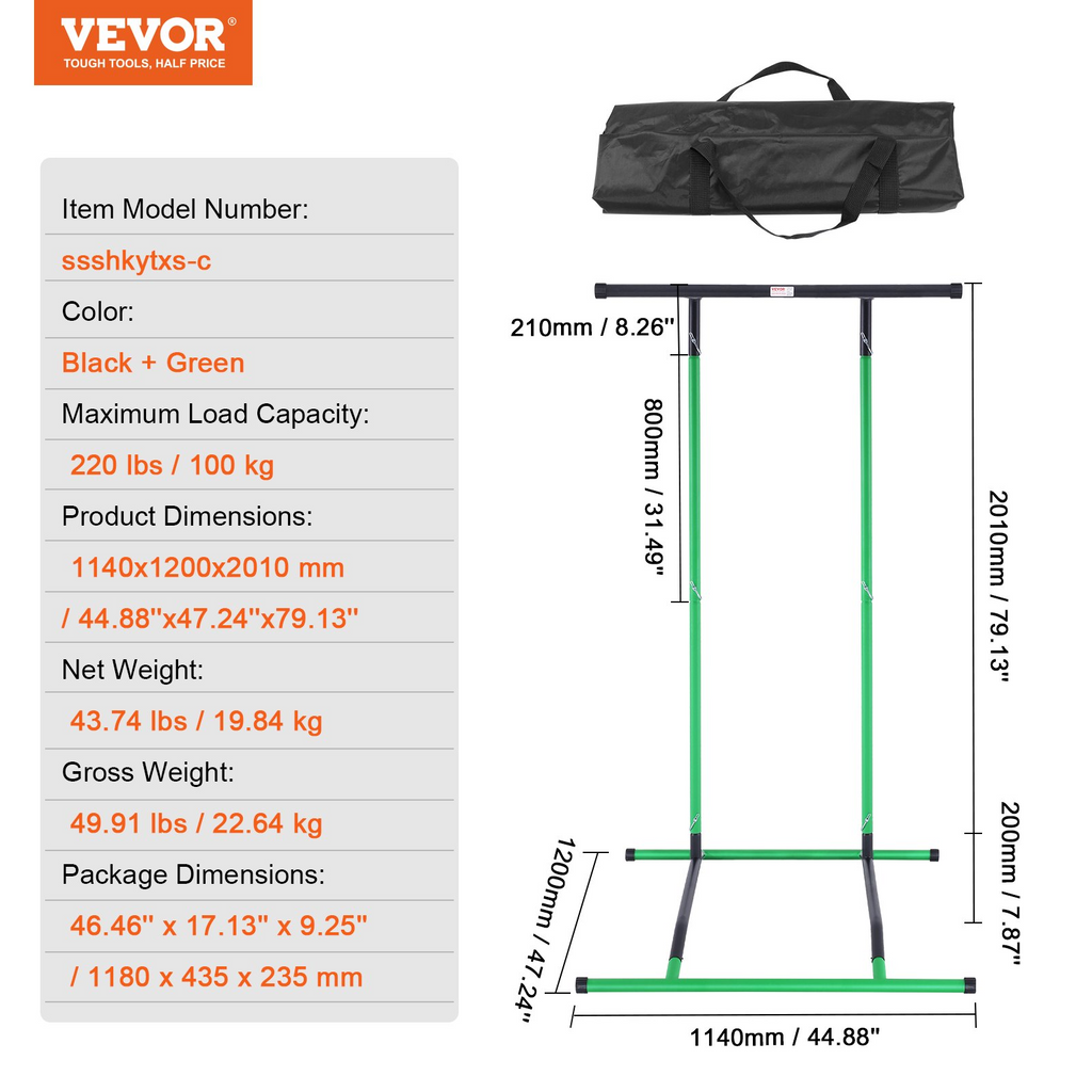 VEVOR soporte para barra de dominadas con altura ajustable de 2 niveles capacidad de peso de 220 libras