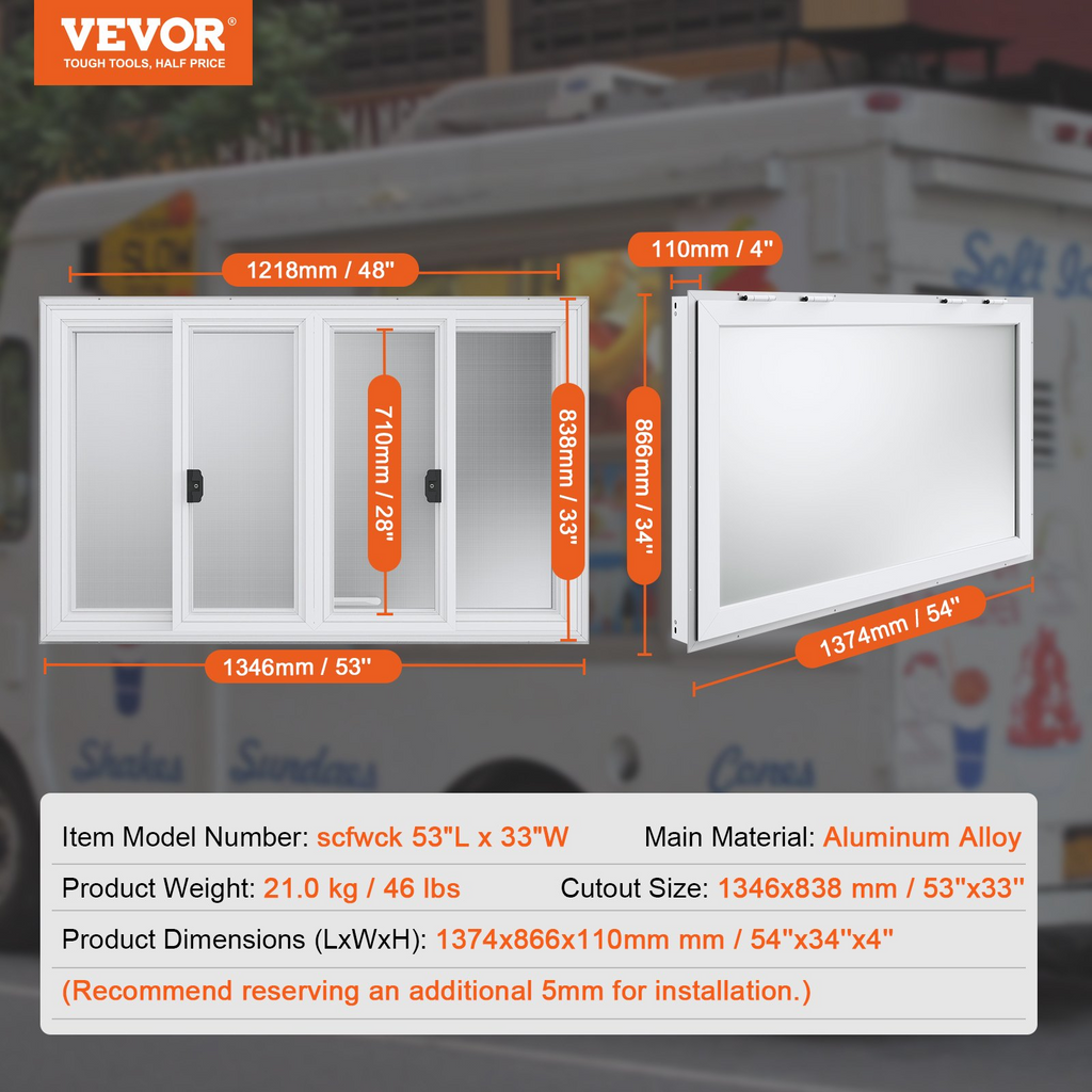 Ventana de concesión VEVOR de 53" x 33"