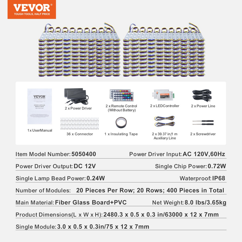 VEVOR 400 luces LED para escaparates 207 pies módulo de luces LED 5050 SMD 3 LED RGB