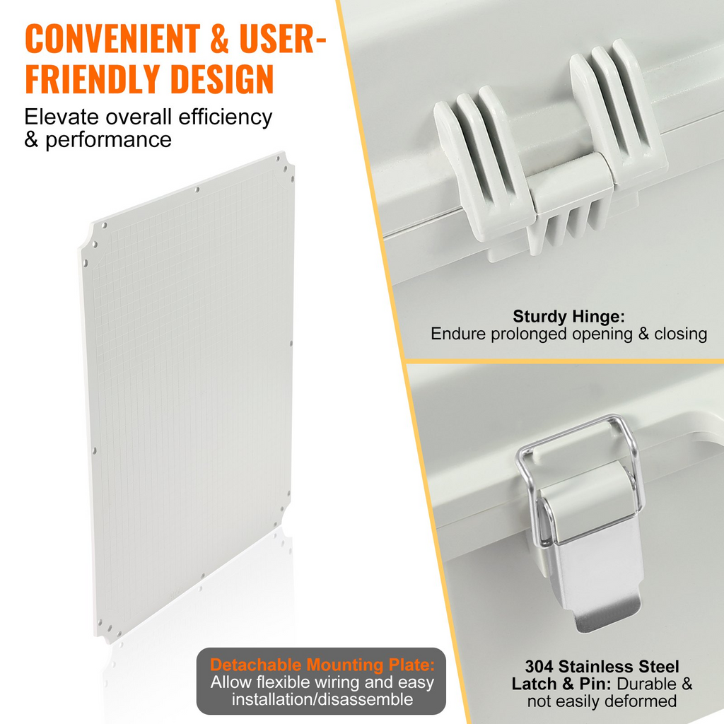 VEVOR Caja de conexiones eléctricas para exteriores, 13,78 x 9,84 x 5,90 pulgadas, caja de plástico ABS con tapa con bisagras y pestillo de acero inoxidable, resistente al agua y al polvo IP67.