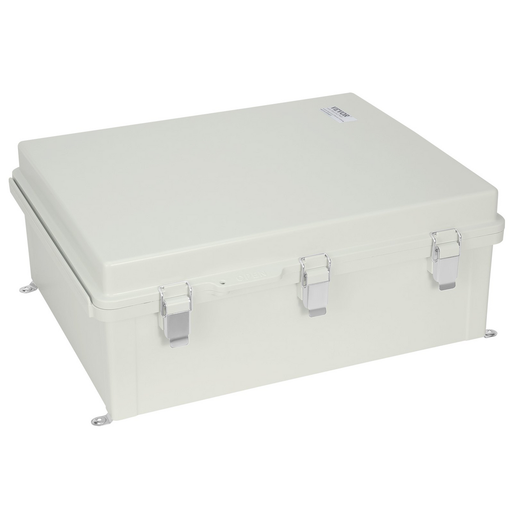 VEVOR Caja de conexiones eléctricas para exteriores, 13,78 x 9,84 x 5,90 pulgadas, caja de plástico ABS con tapa con bisagras y pestillo de acero inoxidable, resistente al agua y al polvo IP67.