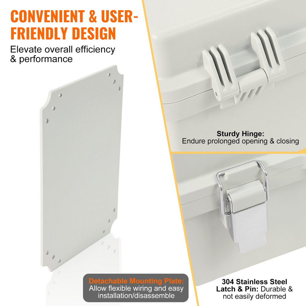 VEVOR Caja de conexiones eléctricas para exteriores, 16,93 x 12,99 x 7,09 pulgadas, caja de plástico  con tapa con bisagras y pestillo de acero inoxidable,