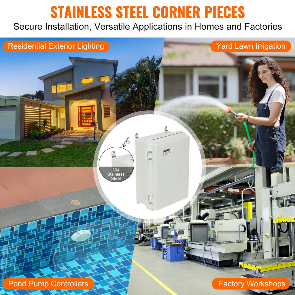 VEVOR Caja de conexiones eléctricas para exteriores, 16,93 x 12,99 x 7,09 pulgadas, caja de plástico  con tapa con bisagras y pestillo de acero inoxidable,