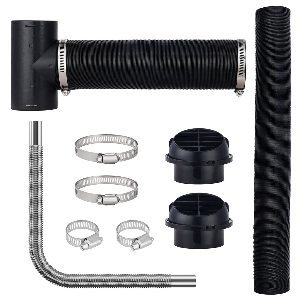Juego de conductos para calentadores diésel VEVOR de 3" tubo de escape de acero inoxidable de 1", 2 salidas de aire conector de salida de aire en T y abrazaderas de manguera para calentadores de estacionamiento diésel de 2KW/5KW/8KW