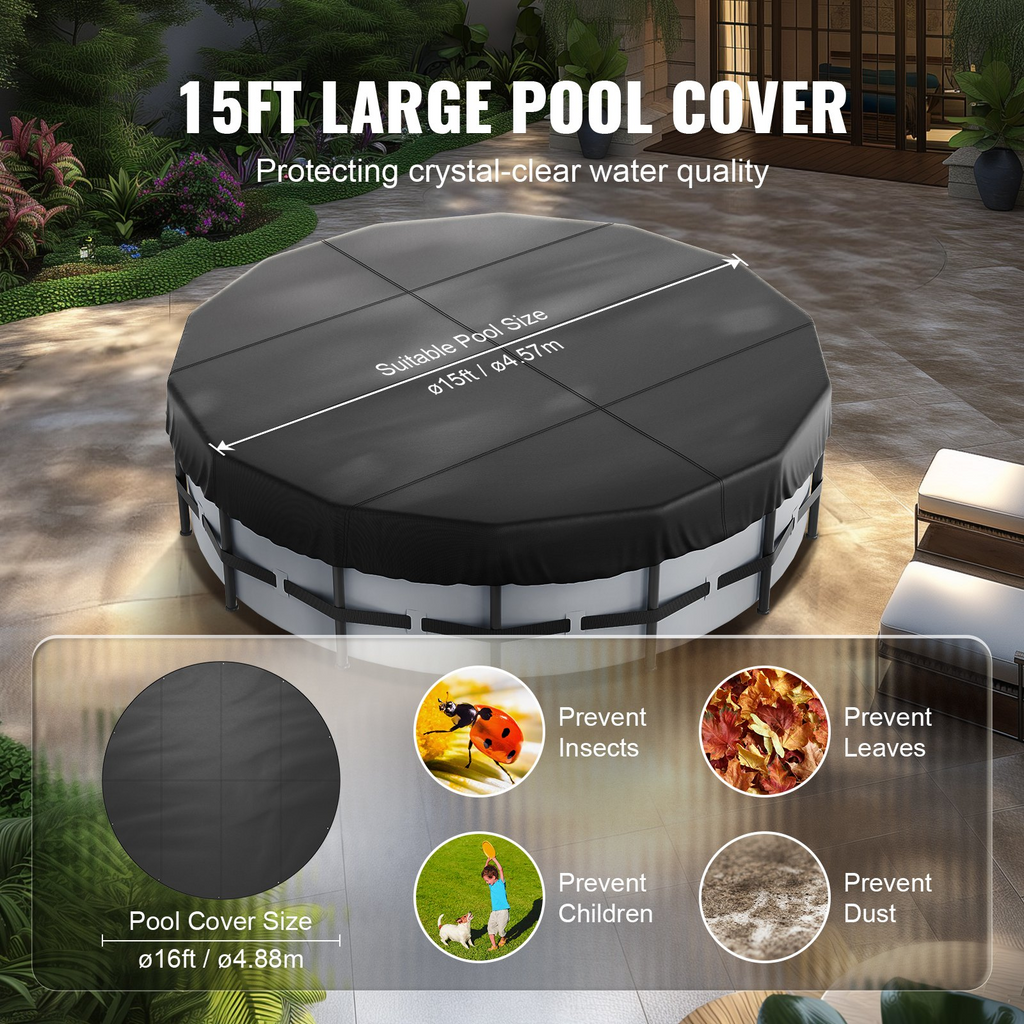 VEVOR Cubierta de piscina redonda de 15 pies