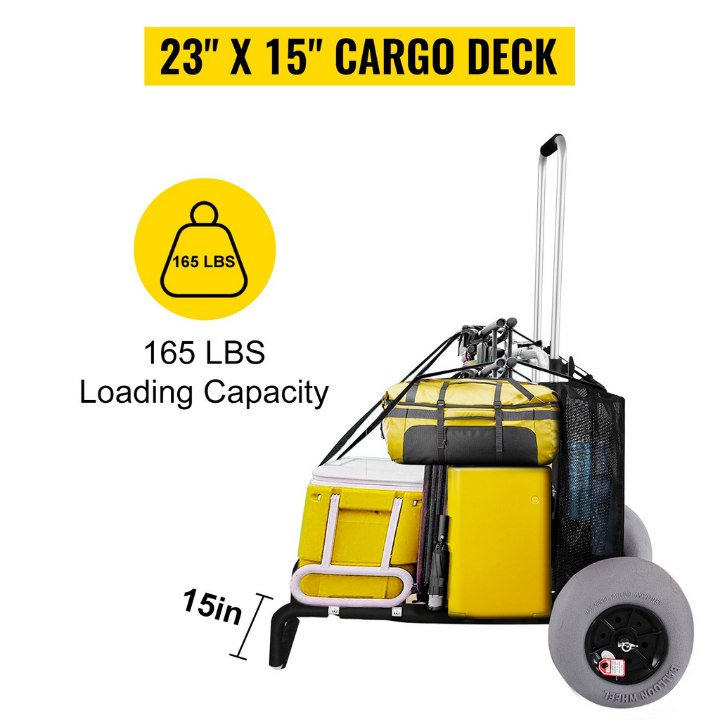 Carritos de playa VEVOR para arena de 23" x 15" con ruedas tipo globo de TPU de 13" capacidad de carga de 165 libras y altura ajustable de 33,1" a 51,6"