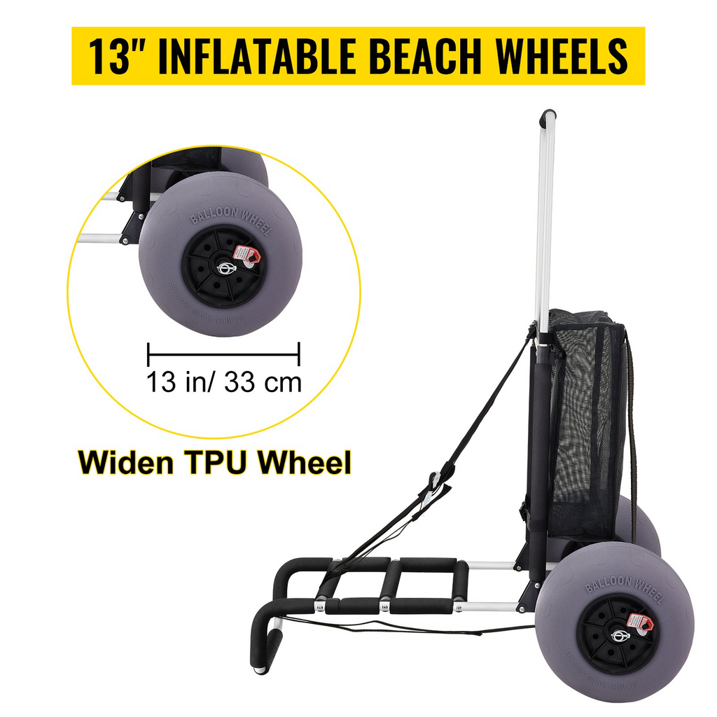 Carritos de playa VEVOR para arena de 23" x 15" con ruedas tipo globo de TPU de 13" capacidad de carga de 165 libras y altura ajustable de 33,1" a 51,6"