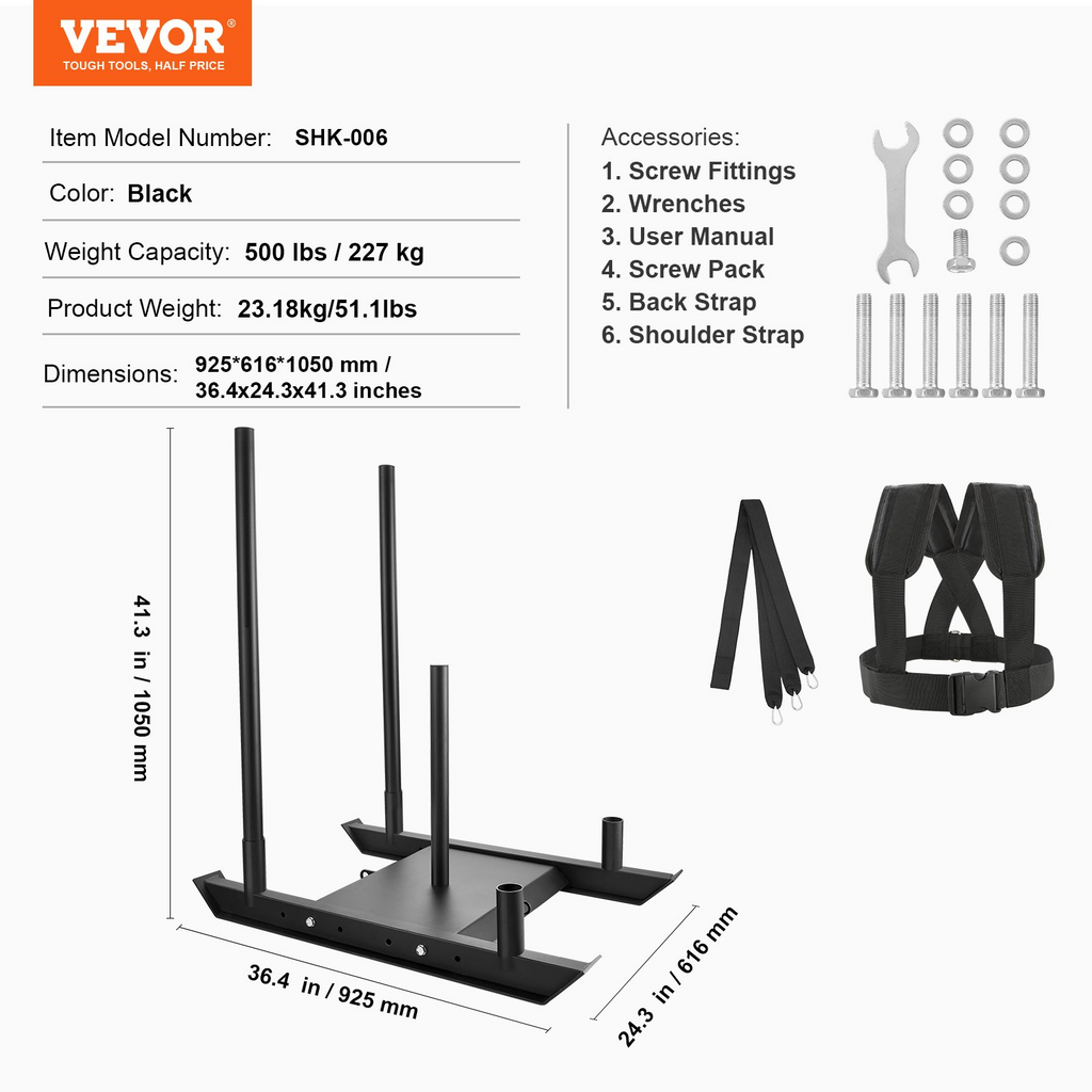 VEVOR Trineo de entrenamiento con pesas para placas de pesas de 2" color negro