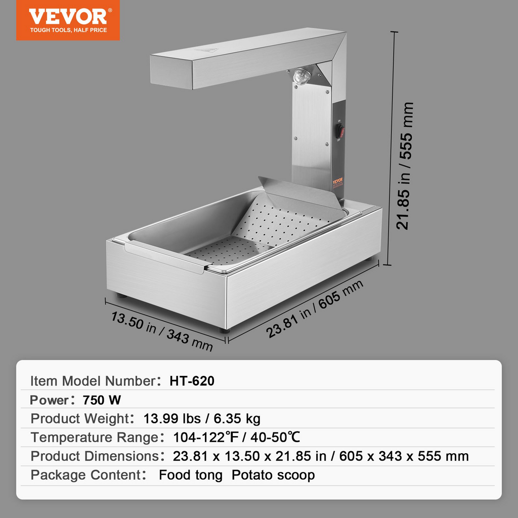 VEVOR - Calentador de alimentos para papas fritas de 750 W