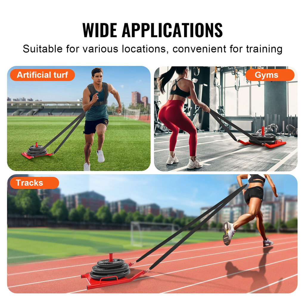 VEVOR Trineo de tracción para entrenamiento con pesas para placas de pesas de 2" rojo