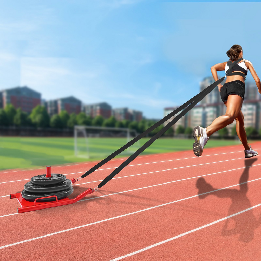 VEVOR Trineo de tracción para entrenamiento con pesas para placas de pesas de 2" rojo