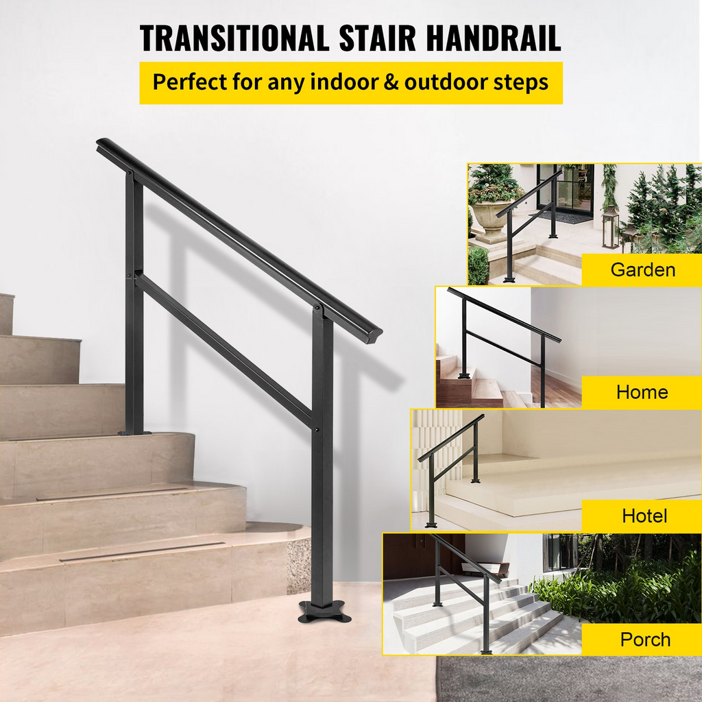 Pasamanos para escaleras de exterior VEVOR de 47,6 x 35,2 pulgadas ajustable de 0 a 30 grados negro para escaleras de 3 a 4 escalones