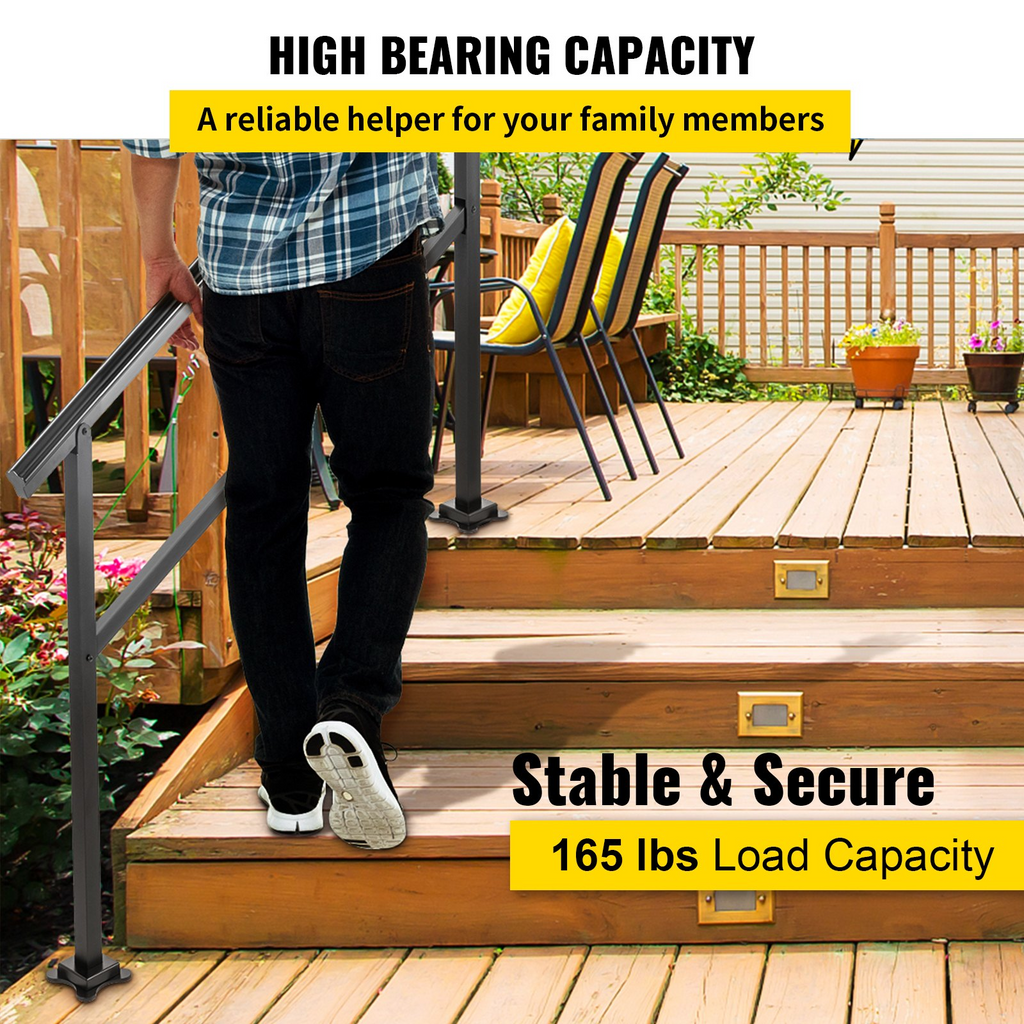 Pasamanos para escaleras de exterior VEVOR de 47,6 x 35,2 pulgadas ajustable de 0 a 30 grados negro para escaleras de 3 a 4 escalones