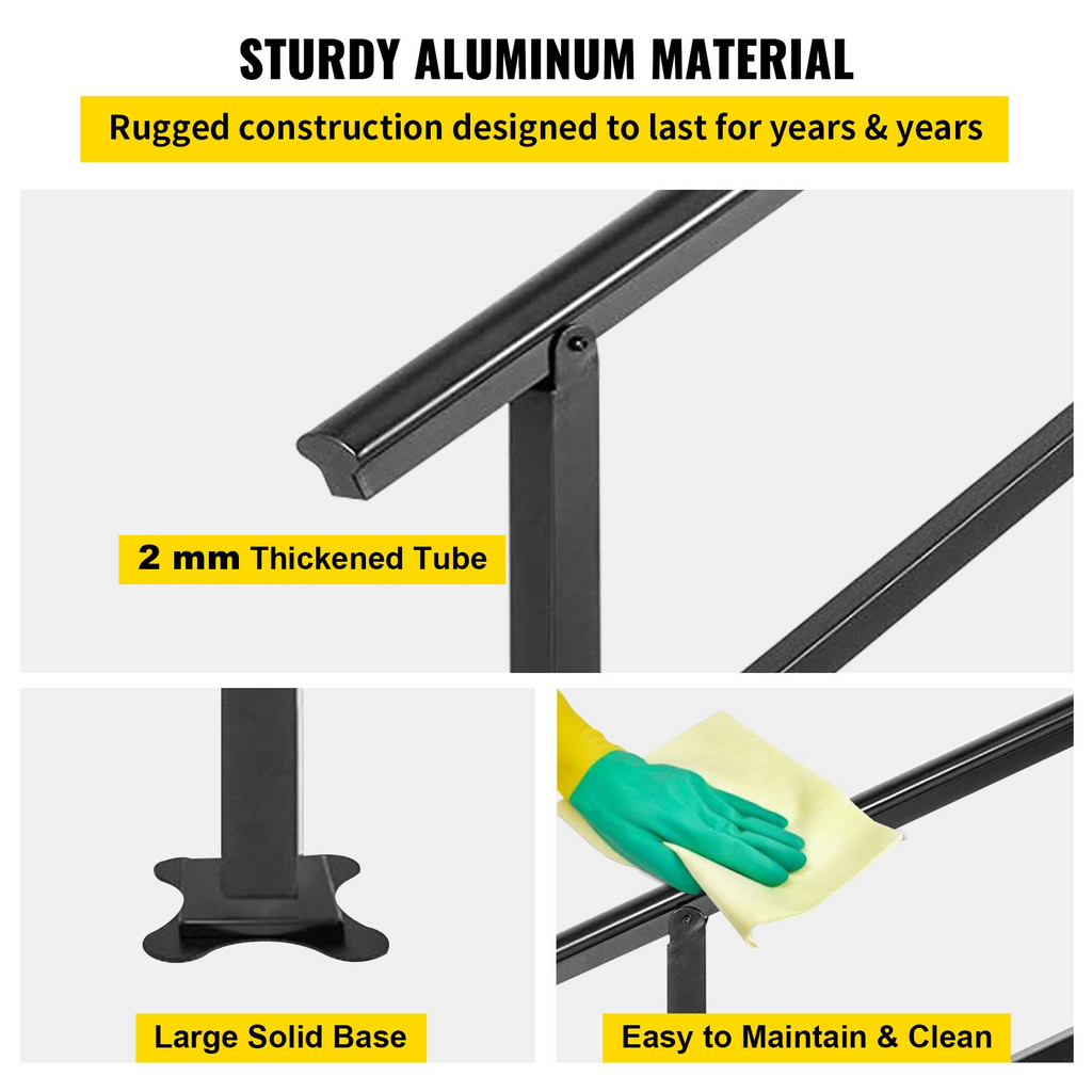 Pasamanos para escaleras de exterior VEVOR de 47,6 x 35,2 pulgadas ajustable de 0 a 30 grados negro para escaleras de 3 a 4 escalones
