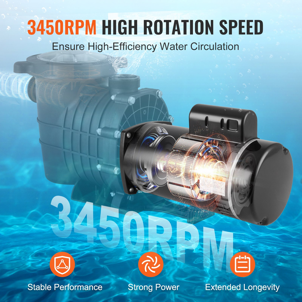 Motor de bomba de piscina VEVOR de 1,5 HP 115/230 V 12,8/6,4 A 56 Y 3450 RPM condensador de 90 μF/250 V