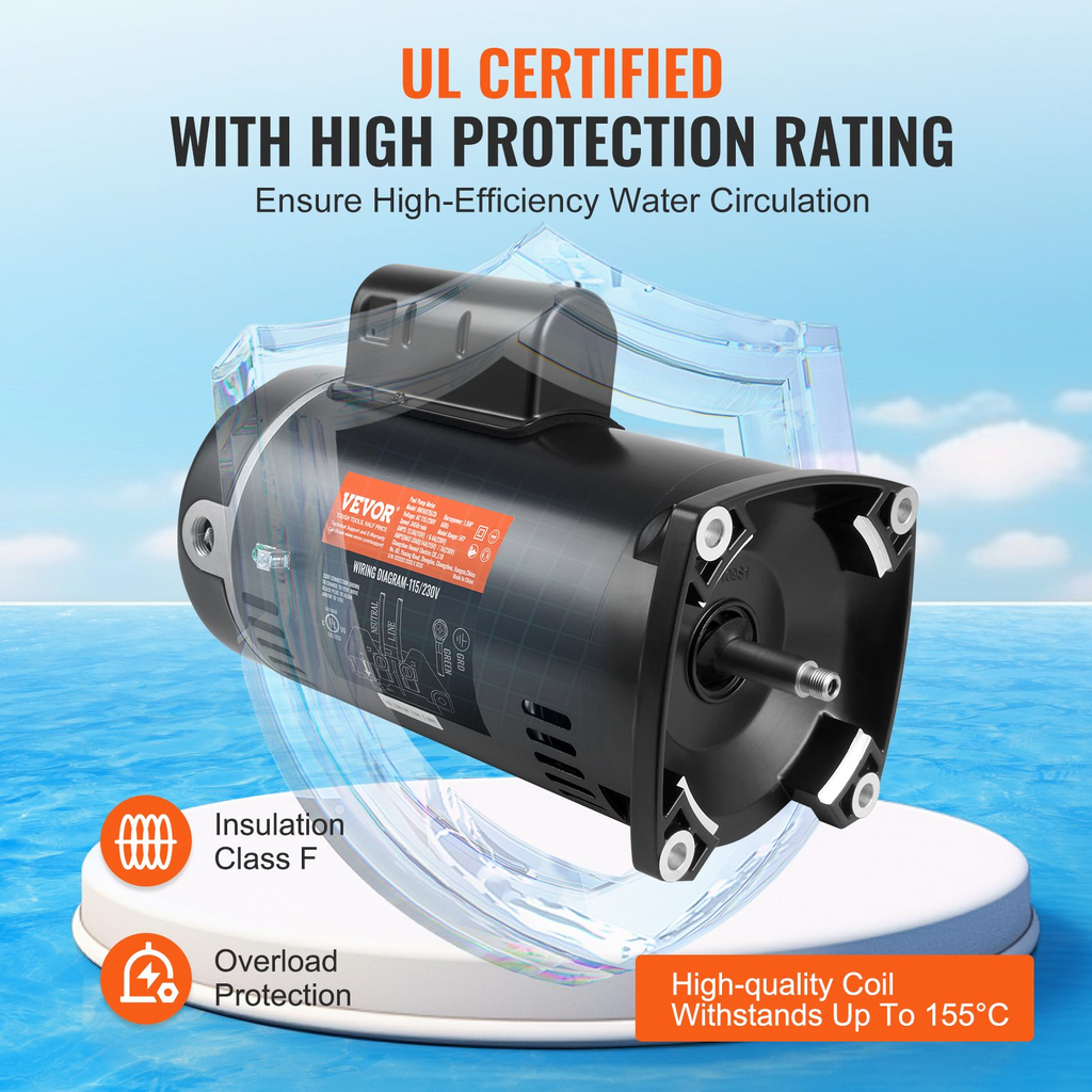 Motor de bomba de piscina VEVOR de 1,5 HP 115/230 V 12,8/6,4 A 56 Y 3450 RPM condensador de 90 μF/250 V