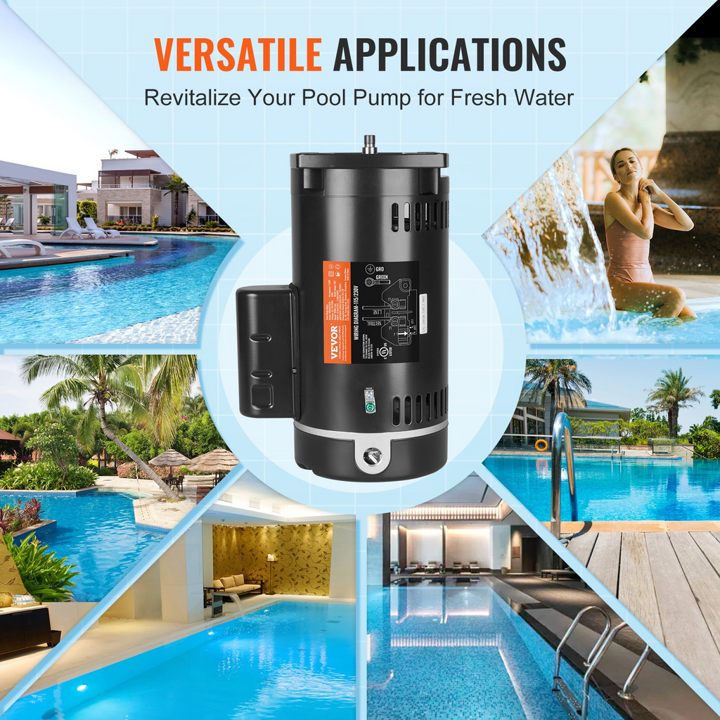 Motor de bomba de piscina VEVOR de 1,5 HP 115/230 V 12,8/6,4 A 56 Y 3450 RPM condensador de 90 μF/250 V