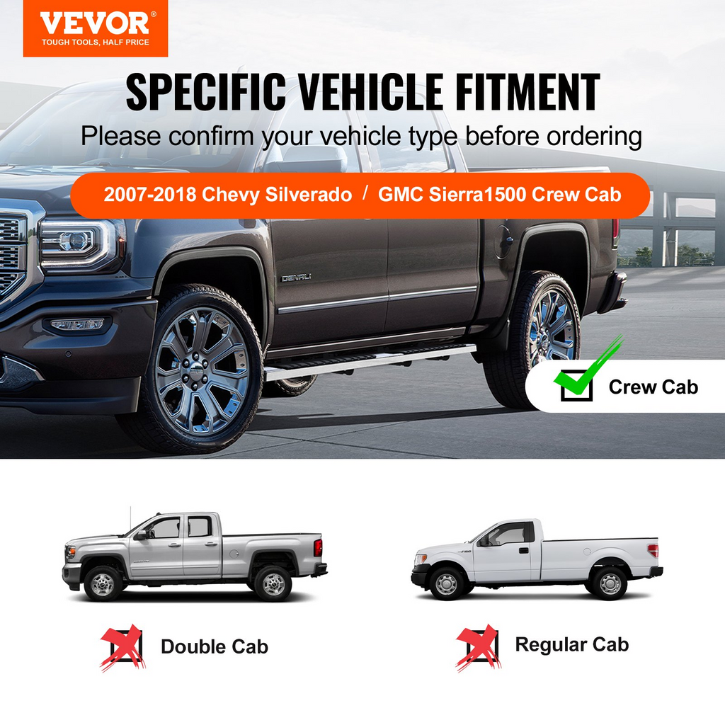 Estribos VEVOR barras de 6" compatibles con Chevy Silverado/GMC Sierra 1500 Crew Cab 2007-2018/2500HD 3500HD 1500 LD 2019 capacidad de 500 libras