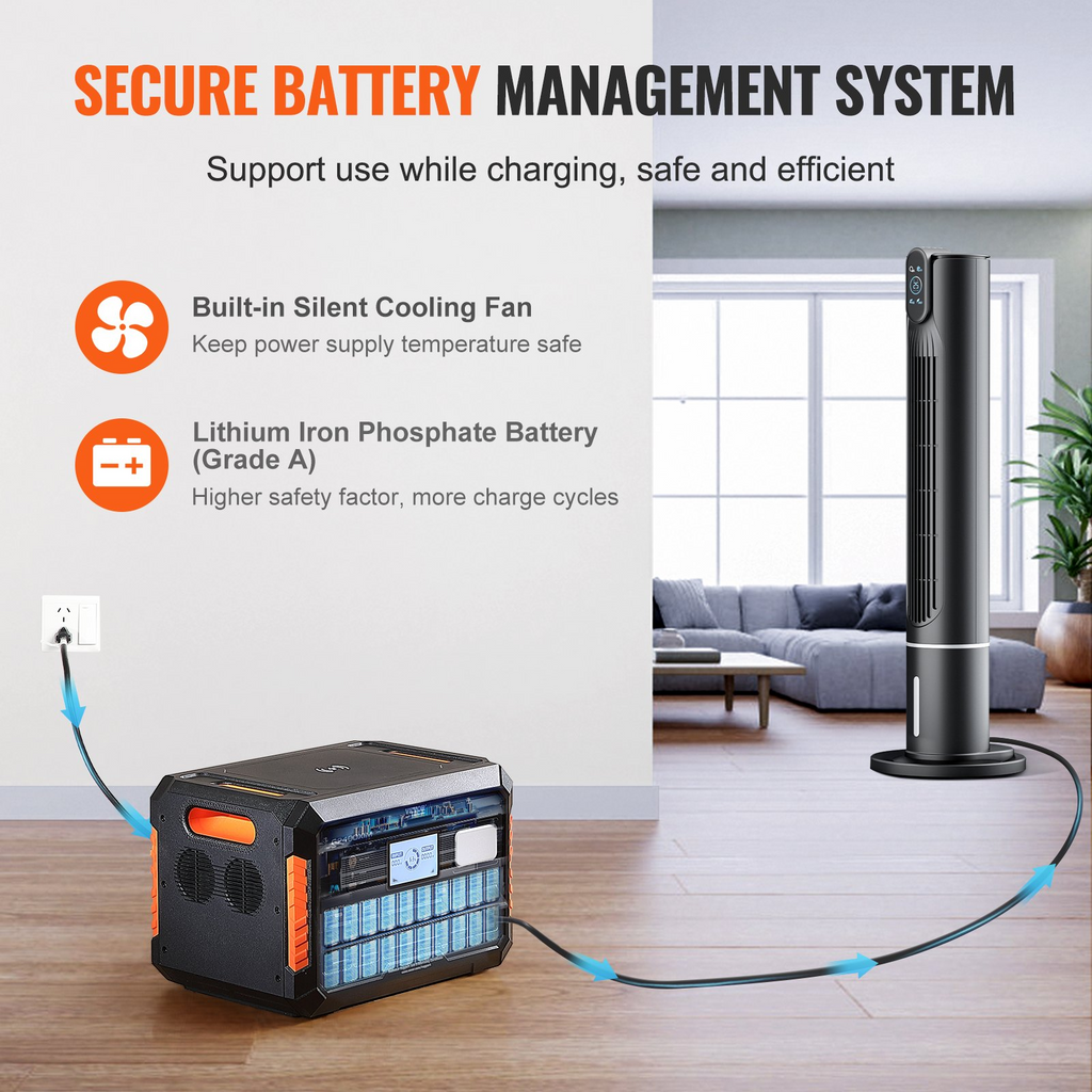 Generador solar portátil VEVOR de 1843 Wh y 2400 W con 13 puertos de carga