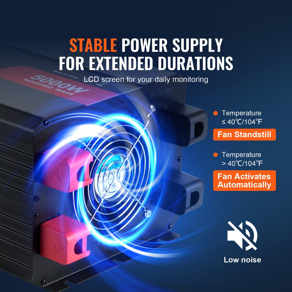 Inversor de corriente de CC de 12 V a CA de 120 V 5000 W con 6 salidas de CA 2 puertos USB 1 puerto tipo C pantalla LCD y control remoto