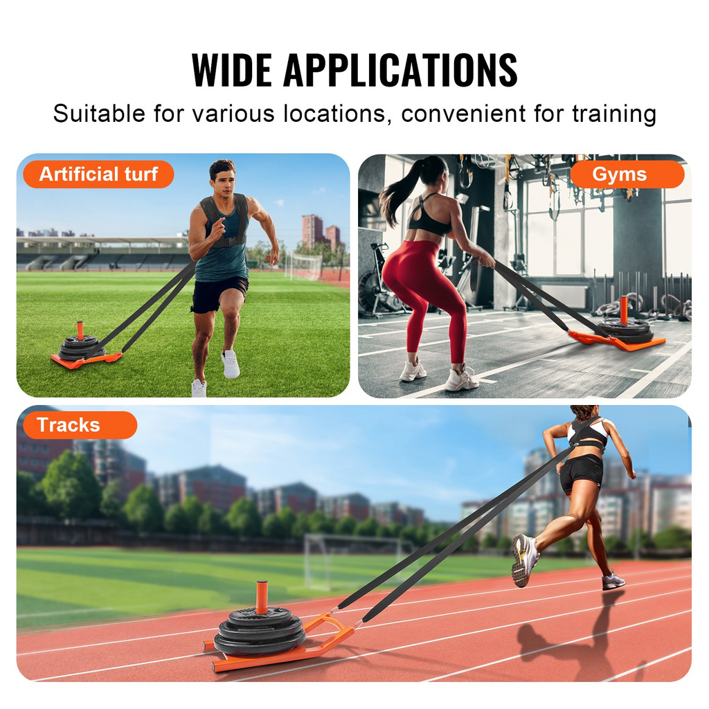 VEVOR Trineo de tracción para entrenamiento con pesas para placas de pesas de 1 y 2 pulgadas color naranja
