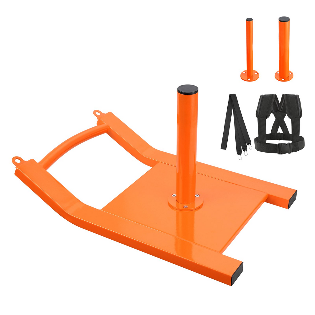 VEVOR Trineo de tracción para entrenamiento con pesas para placas de pesas de 1 y 2 pulgadas color naranja