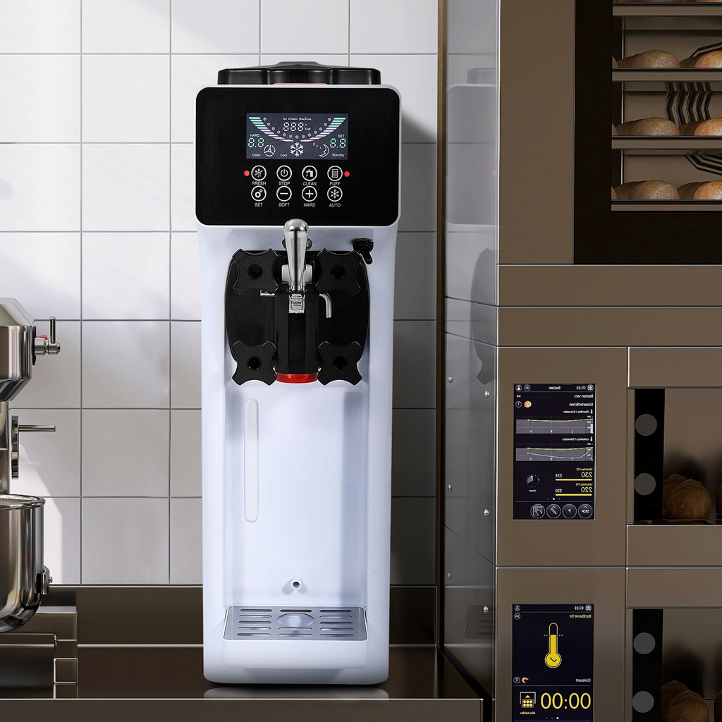 VEVOR Máquina comercial para hacer helados rendimiento de 10,6 qt/h de un solo sabor de 1000 W con tolva de 4 l cilindro de 1,6 l panel LCD con preenfriado automático