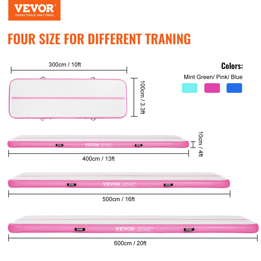 Colchoneta inflable de 4 pulgadas con bomba eléctrica para gimnasio yoga porristas playa y agua 20 pies color rosa