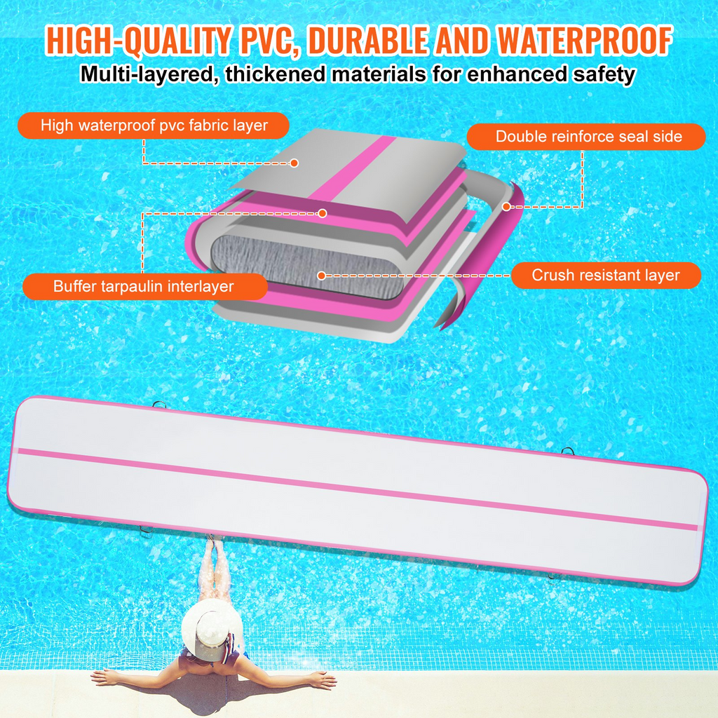 Colchoneta inflable de 4 pulgadas con bomba eléctrica para gimnasio yoga porristas playa y agua 20 pies color rosa