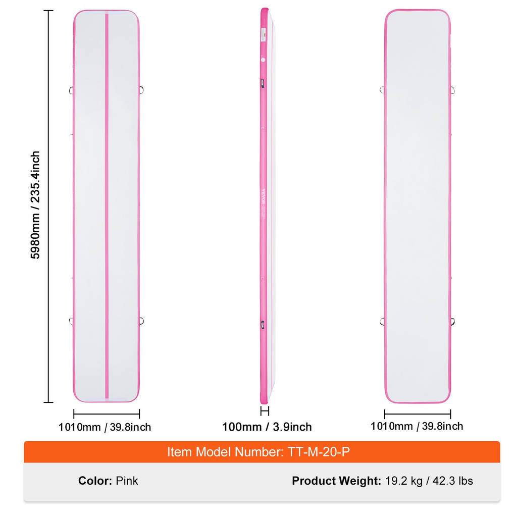 Colchoneta inflable de 4 pulgadas con bomba eléctrica para gimnasio yoga porristas playa y agua 20 pies color rosa
