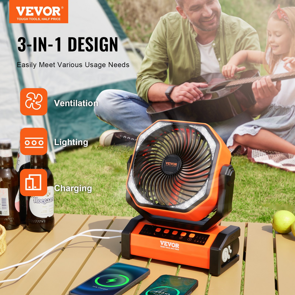 VEVOR Ventilador portátil recargable de 9 pulgadas