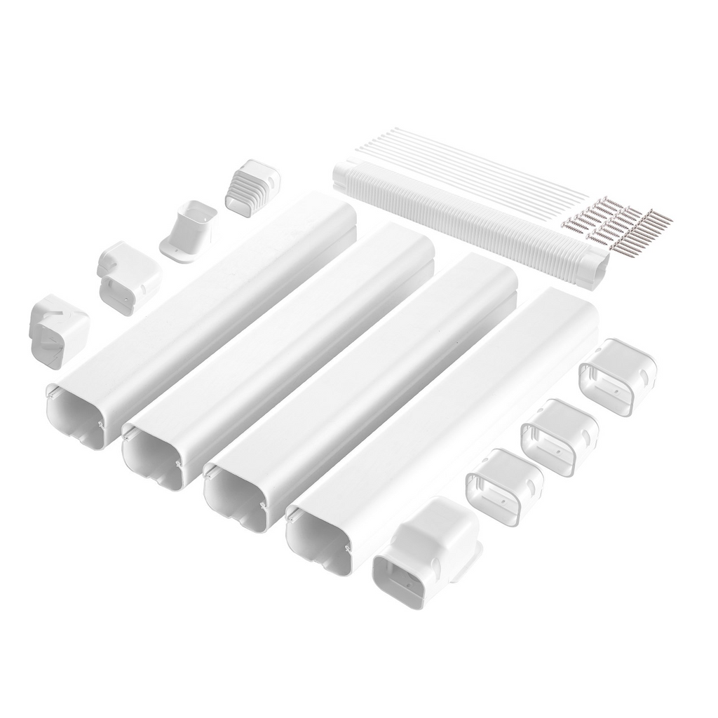 Cubierta VEVOR para miniconductos de 3 pulgadas x 17.6 pies de PVC para aire acondicionado con 4 conductos rectos y componentes completos